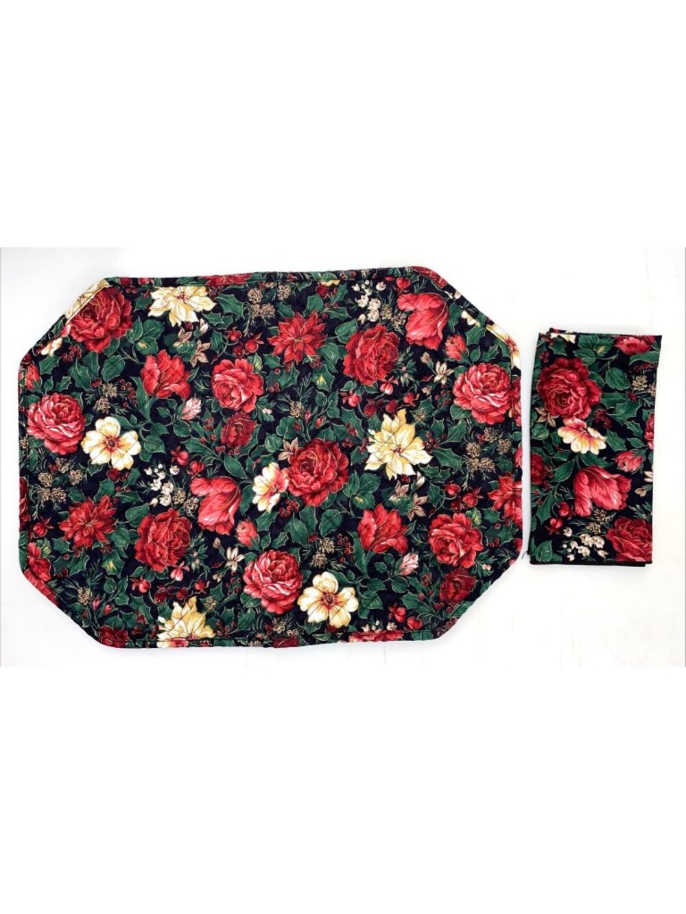 Set Of 4 Cranston Print Works Placemats w/Napkins Christmas Floral Cotton#j